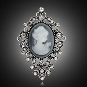 RENSINO Antique Silver Gold Plated Vintage Crystal Cameo Design Brooch Pins for Wedding Engagement Made of Alloy for Children’s Jewelry
