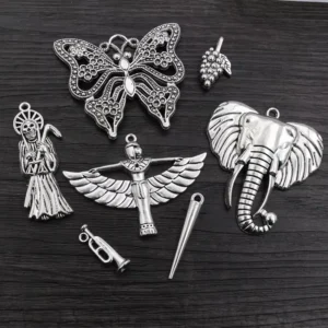 RENSINO Antique Silver Plated Butterfly Skull Elephant Handmade Charms Pendant DIY Jewelry Findings for Bracelet Necklace