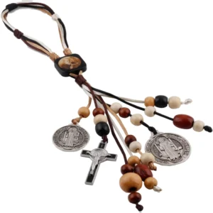 RENSINO Antique Silver Plated St.Benedict Door Hanging Home Blessing Protection in Brown Cord