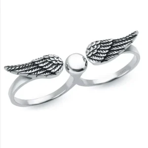 RENSINO Antique Style Jewelry 925 Silver Two Finger Angel Wings Rings