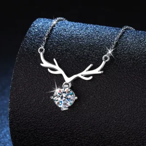 RENSINO Antler Vvs D Color Moissanite Pendant S925 Sterling Silver Necklace for Women