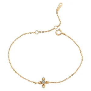 RENSINO Apatite Gemstone Jewelry 925 Sterling Silver Gold Plated Corss Flower Bracelet