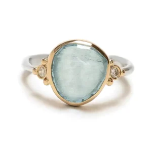 RENSINO Aquamarine Gemstone Manufacturer Handmade Band Ring Jewelry Gold Plated 925 Sterling Silver Lovers Prong Rings Jewelry Women