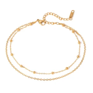 RENSINO Artivelle 18K Gold Plated Stainless Steel Double Layer Bead Chain Anklet