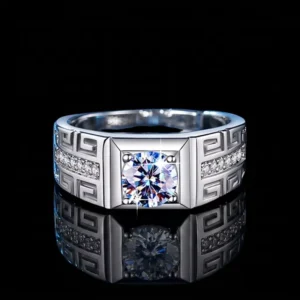 RENSINO Ashabell S925 Sterling Silver Hollow 3ct Moissanite Men Ring Engagement Wedding Ring for Men