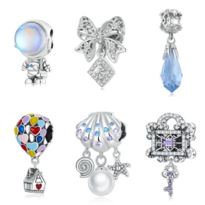 RENSINO Astronaut Air Balloons Bows Fantasy Seashells Feathers Charms 925 Sterling Silver Multi Color Daily Charm Pendants Micro Insert