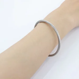 RENSINO Atmospheric Simple Neutral Unisex Geometric Bracelet Bright Silver Stainless Steel Spiral Wire Bracelet