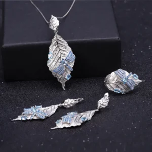 RENSINO Autumn Leaf Dragonfly S925 Silver Jewelry Set Trendy Ring Earrings Pendant Natural Gemstone Rhodium Plated for Anniversary