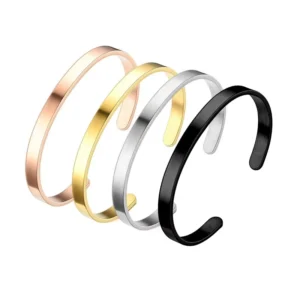 RENSINO Bangle Bracelet Stainless Steel Personalized Logo Fine Jewelry Blank Bracelets Bangles Custom Gold Open Cuff Bracelets