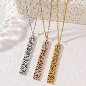 RENSINO Baqarah Sincerity Arabic Verse Islamic Muslim Quranic Pendant Calligraphy Eid Stainless Steel Fashion Jewelry Necklace