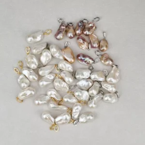 RENSINO Baroque Freshwater Pearl Pendant 20mm-25mm Irregular Shape Shining Sterling Silver with Natural White Purple for Jewelry Making