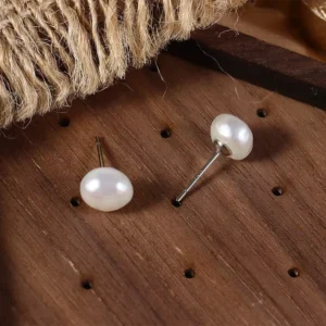 RENSINO Baroque Irregular Natural Pearl Stud Earrings Crushed Silver 6-7mm Jewelry with S925 Sterling Silver Needle