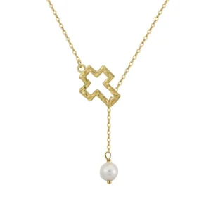 RENSINO Baroque Pearl Hollow Cross Pendant Necklace 925 Sterling Silver Fashion Fine Jewelry Necklaces for Women