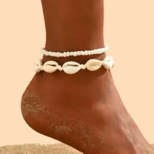 RENSINO Beach Jewelry Bohemian Women Gold Plated Alloy Double Lines Colorful Seed Beads Cowrie Shell Anklet