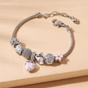 RENSINO Beaded Charm Engraved Bracelets Fine Silver Gold Stainless Steel Jewelry Clover Bangle Bracelet