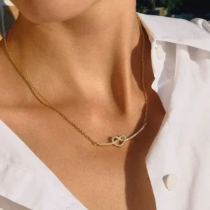 RENSINO Beautiful Modern Gold Plated Stainless Steel Diamond Zircon Heart Pendant Choker Necklace For Women