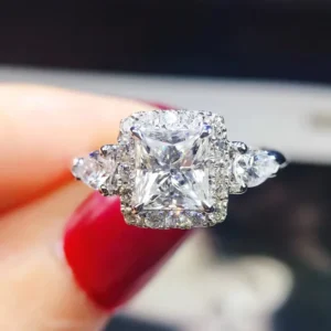 RENSINO Beautiful Pure Anillos Princess Cut Zircon Square Rings Lady Girls Silver Women Romantic Wedding Rings