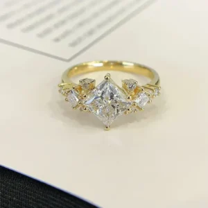 RENSINO Best Sale Women Lab Grown Diamond Sterling Silver Women’s Ring White Gold Plated Princess Cut