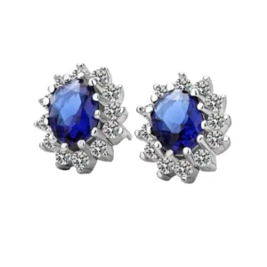 RENSINO Best Selling 925 Sterling Silver Blue Sapphire Stone Stud Earrings For Mother ‘s Day