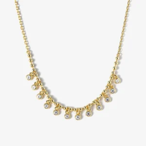 RENSINO Bezel Round CZ Pendant Ball Chain 925 Sterling Silver Gold Plated Elegant Necklace Women Jewelry