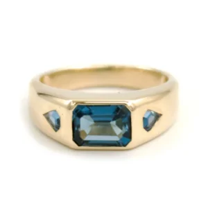 RENSINO Bezel Set Emerald Cut London Blue Topaz Signet Mens Rings Custom Rings Jewelry Women Minimalist Lab Diamond Engagement Ring
