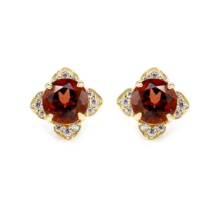 RENSINO Birthstone January Garnet Jewelry 925 Sterling Silver Gold Plated CZ Zircon Geometric Crystal Stud Earrings Vintage Style