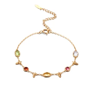 RENSINO Birthstone November Topaz Jewelry 925 Sterling Silver Gold Plated CZ Zircon Vintage Certified Colourful Rainbow Bracelet