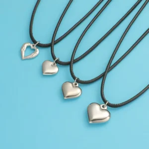 RENSINO Black Leather Rope Cord for Fashion Jewelry Dainty Heart Pendants for Women