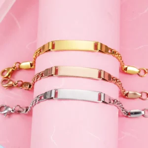 RENSINO Blank Baby Charm Bracelet Silver Gold Rose Gold Stainless Steel Name Bracelets with Custom logo