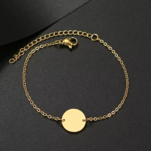 RENSINO Blank Charms to DIY Custom Engraved Gold Plated Minimalist Stainless Steel Round Disc Coin Charm Pendant Bracelet for Men Women