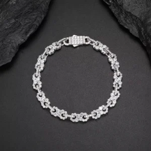 RENSINO Bling Iced Out Diamond Mens Party 925 Sterling Silver Jewelry Gra Certified Moissanite Infinitely Cuban Bracelet