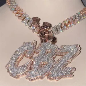 RENSINO Blingbling Hiphop VVS Moissanite Pendant 925 Sterling Silver Name Design Letter Iced Name Design Hiphop Style Pendants Charms