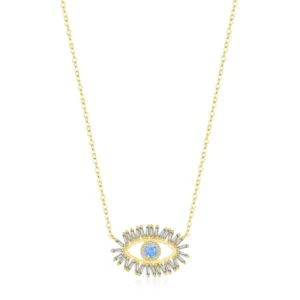 RENSINO Blue Evil Eye Pendant Necklace 925 Sterling Silver Zircon Encrusted Vintage Irregular Shaped Necklace