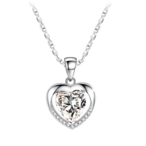 RENSINO Blue Ocean Rhinestone Lady Charm Silver Chain Jewelry Heart Crystal Pendant Necklace