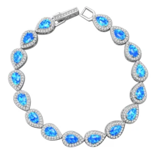 RENSINO Blue Opal Teardrop Bracelet Silver CZ Accent Jewelry