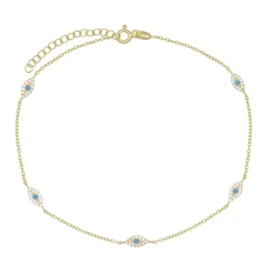 RENSINO Body Jewelry 925 Sterling Silver Cubic Zirconia Evil Eye Anklet Bracelet