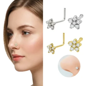 RENSINO Body Jewelry Flower 20G Nose Ring L Shaped Nose Stud Stainless Steel Piercing Indian Nose Jewelry
