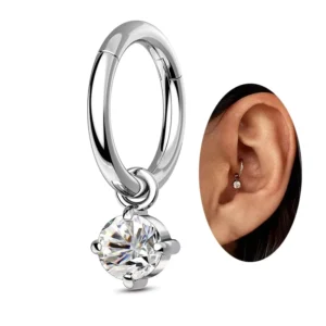RENSINO Body Jewelry for Women Men Crystal Septum Nose Piercing Jewelry Stainless Steel Tragus Daith Ring