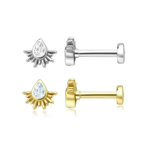 RENSINO Body Piercing Jewelry 925 Sterling Silver Stud Earrings Cubic Zirconia Labret Helix Tragus Ear Piercing Studs Teardrop Earrings