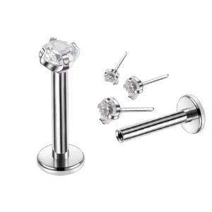 RENSINO Body Piercing Jewelry Cubic Zirconia Labret Helix Cartilage Flat Back Earrings ASTM F136 Titanium Push in Labret