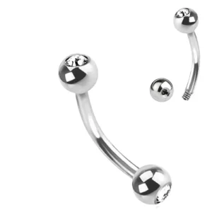RENSINO Body Piercing Jewelry Navel Lip Eyebrow G23 ASTM F136 Titanium Externally Treaded Curved Barbell With Press Fit Jeweled Ball