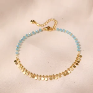 RENSINO Bohemia Anklet 18k Gold Brass Metal Anklet Blue Crystal Anklet Jewelry 18K Gold Plated Circle Feet Chain