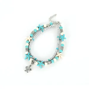 RENSINO Bohemia Charm Beaded Bracelets Turquoise Alloy Yoga Anklet Fashionable Beach Style for Ladies