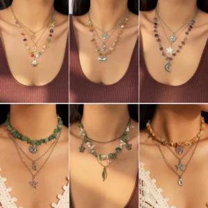 RENSINO Bohemia Collar Layered Necklace Stars Sun Leaves Pendants Necklaces Mint Beaded Necklace Fashion Jewelry Accessories