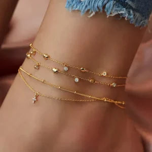 RENSINO Bohemia Gold Multilayer Chain Anklets for Women Beach Barefoot Butterfly Cross Pendant Charm Anklets Jewelry