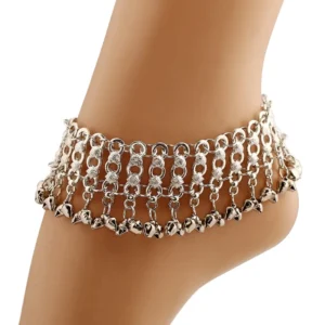 RENSINO Boho Anklets Bracelets Silver Bell Beaded Indian Anklet Chain Tassel Beach Barefoot Sandals Foot Jewelry for Women
