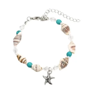 RENSINO Boho Bohemian Style Women’s Crystal Beads Anklet Bracelet Alloy Conch Yoga Starfish Pendant Beach Gift Footwear