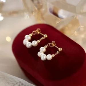 RENSINO Boho Pearl Earrings 925 Sterling Silver Baroque Synthetic Freshwater Pearl Hoop Earrings 18k Gold Plated Jewelry