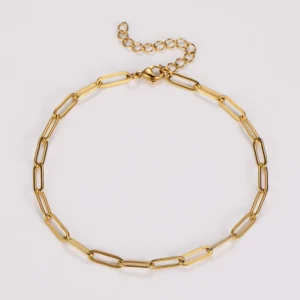 RENSINO Boho Style 18k Gold Plated Stainless Steel Anklets Waterproof Paper Clip Link Chain for Party Wear