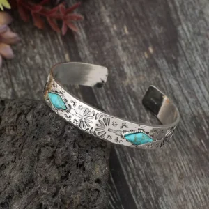 RENSINO Boho Turquoise Open Cuff Bracelet Electroplated Alloy Bangle Jewelry for Women